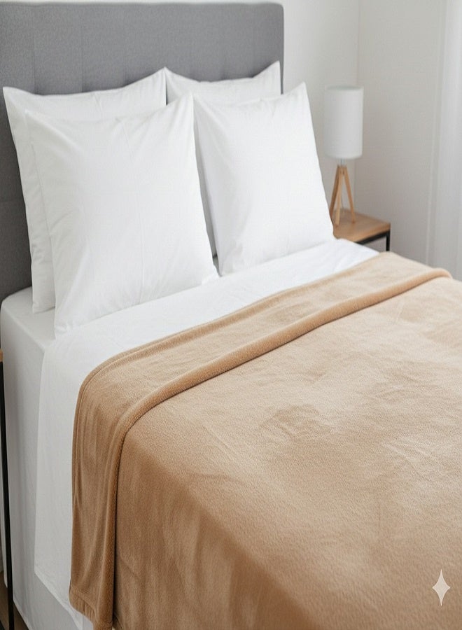 DORMICO Fleece Blanket 200x240 cm Microfiber Soft Warm Lightweight Plain Double Bed Blanket Beige - Image 2